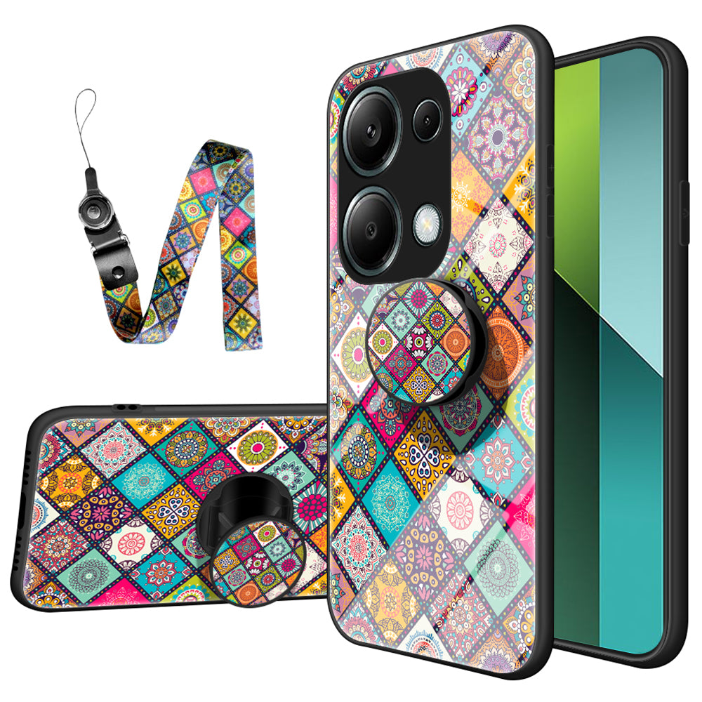 For Xiaomi Redmi Note 13 Pro 4G / Poco M6 Pro 4G Case Flower Pattern Tempered Glass Phone Cover with Kickstand For Xiaomi Redmi Note 13 Pro 4G / Poco M6 Pro 4G Case Flower Pattern Tempered Glass Phone Cover with Kickstand